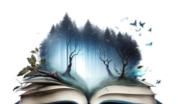 Verhalen vertellen foto van een boek met bomen