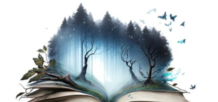 Verhalen vertellen foto van een boek met bomen